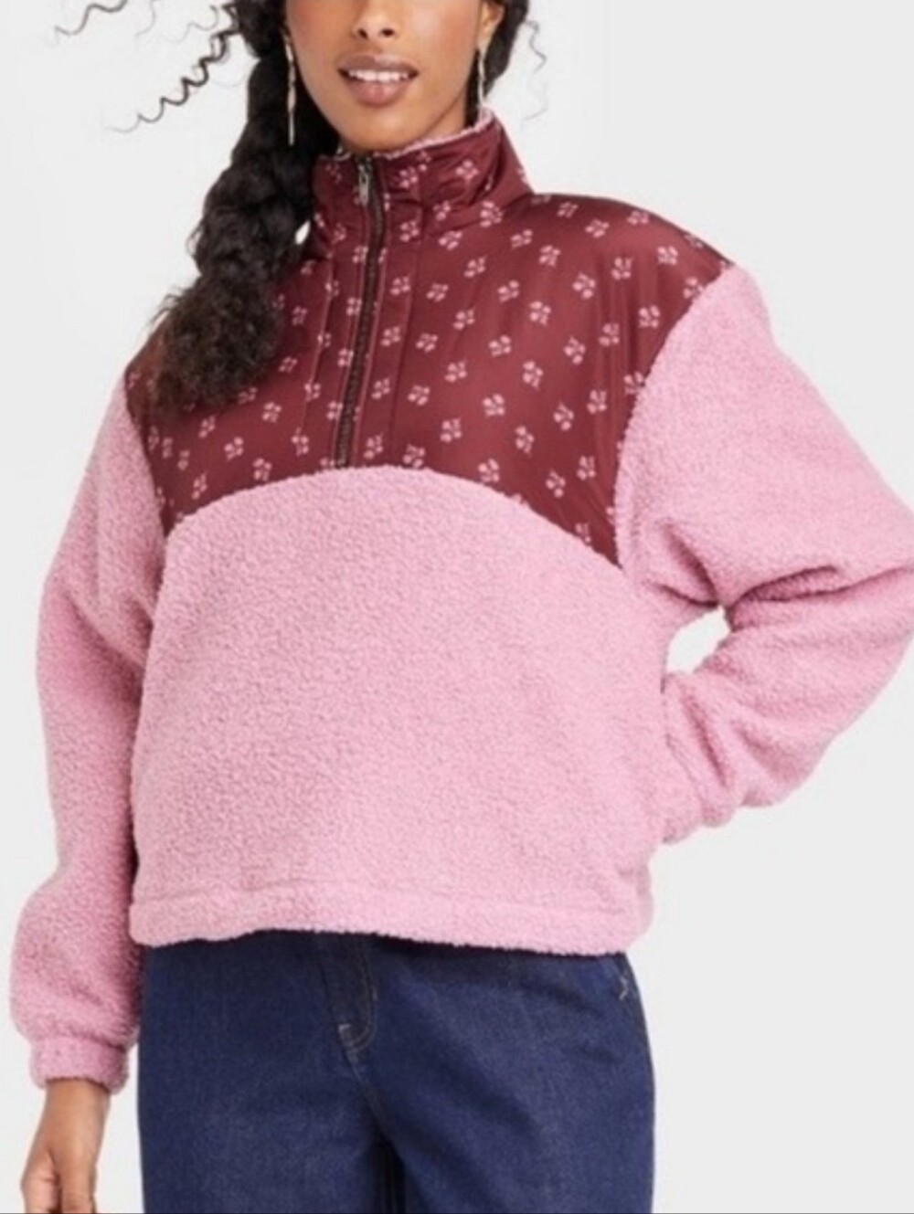 Universal Thread | Colorblock Quarter Zip Faux Shearling Sweatshirt